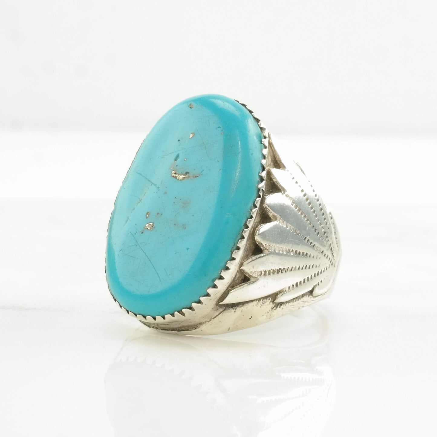 Native American Silver Ring Turquoise Oval Sterling Size 12 1/2