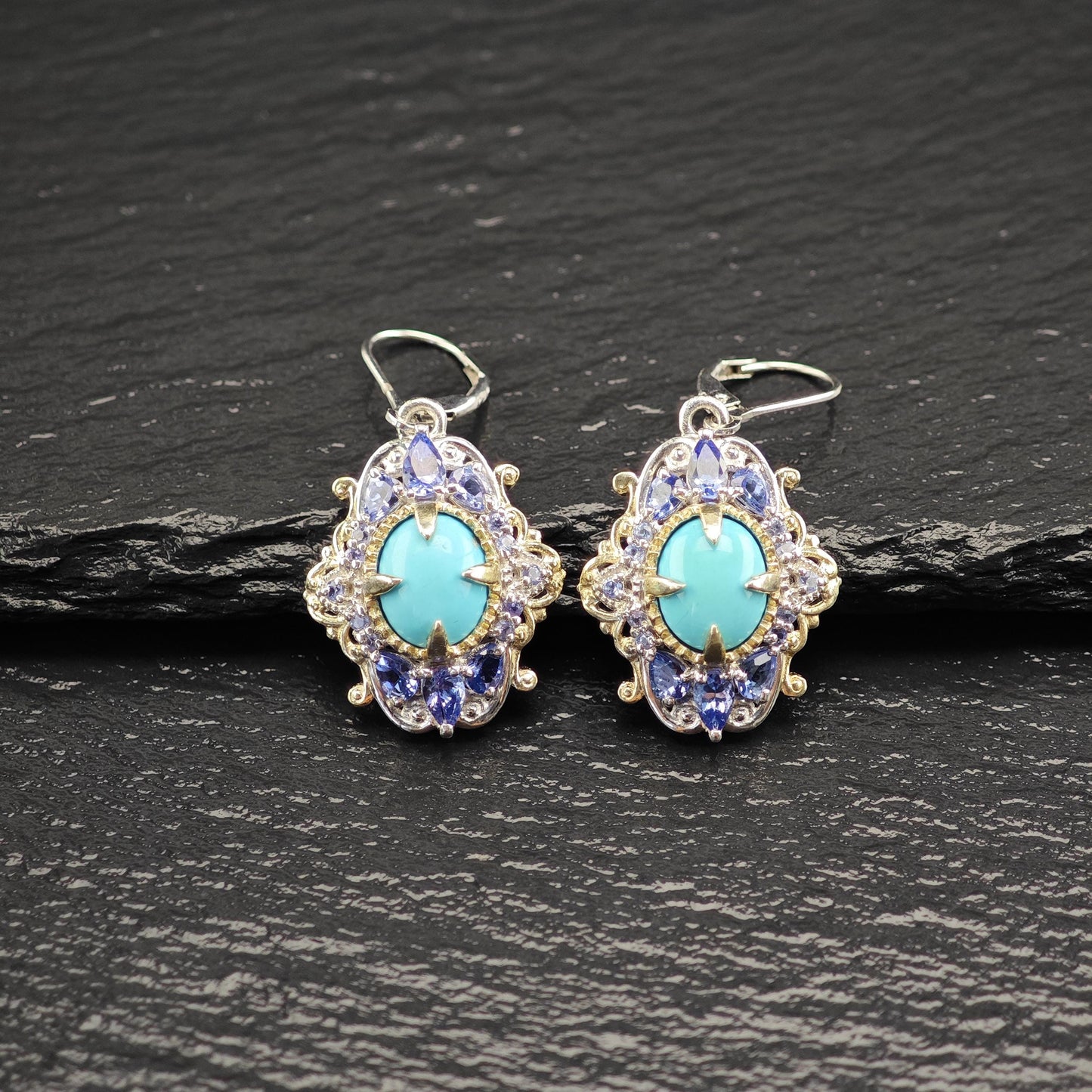 Turquoise Tanzanite Lever Back Earrings in Sterling Silver - Multi-Color Design