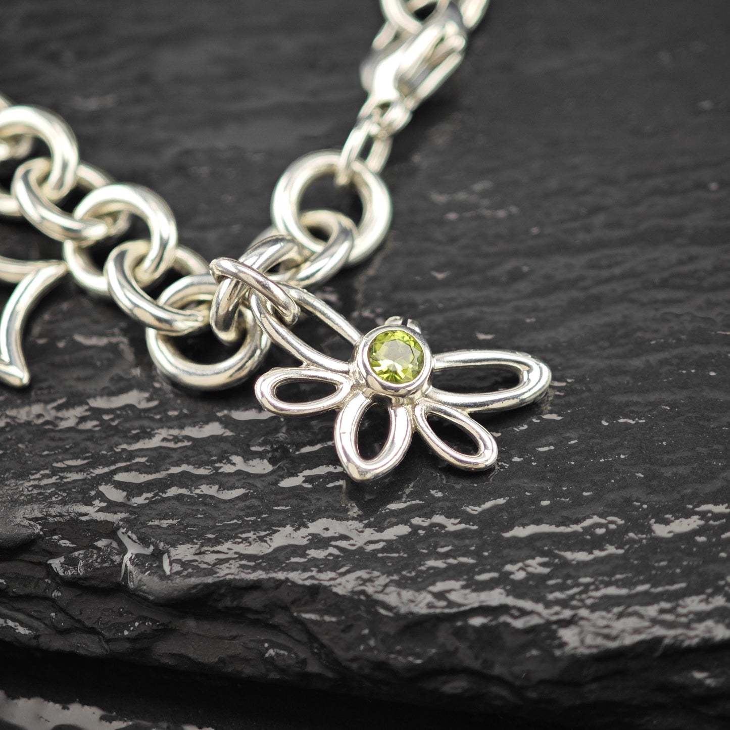 2003 Tiffany Charm Gemstone Link Bracelet Sterling Silver Size 7"