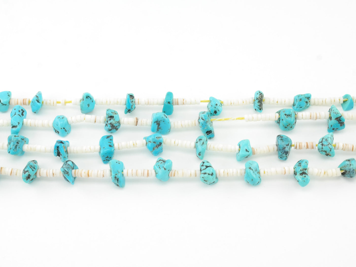 Sw Turquoise, Coral, Shell, Two Strand, Heishi Sterling Silver Bead Necklace N1626