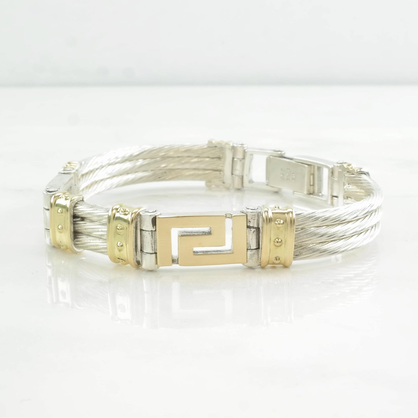 Modernist Sterling Silver Link Bracelet Gold Accent