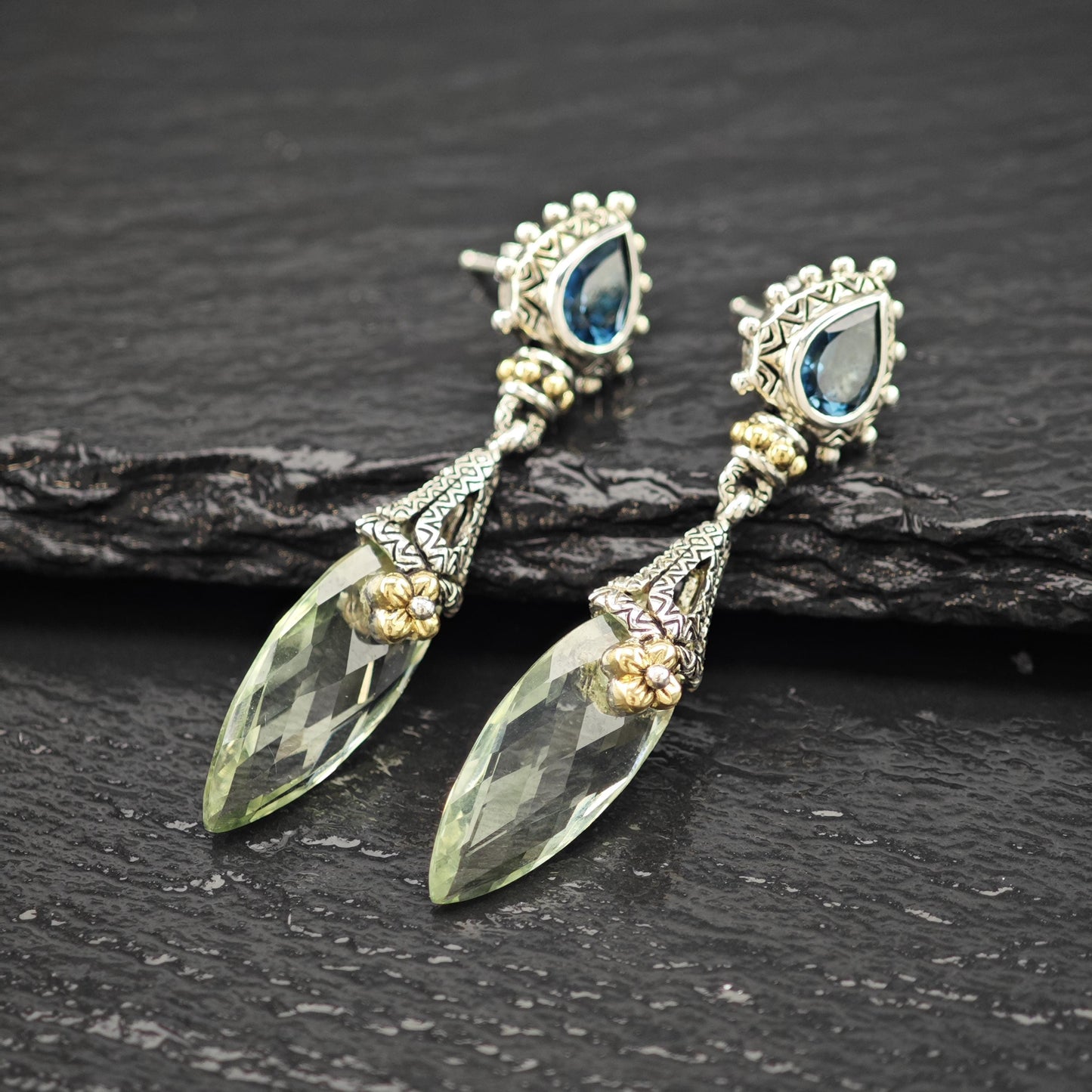 Barbara Bixby Topaz, Quartz 18K Gold Accent Sterling Silver Stud/Dangle Earrings