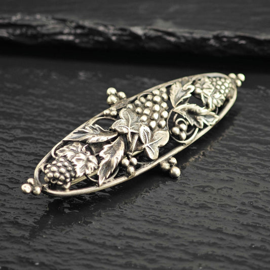 Mid-Century Grape Vine Sterling Silver Brooch B2235