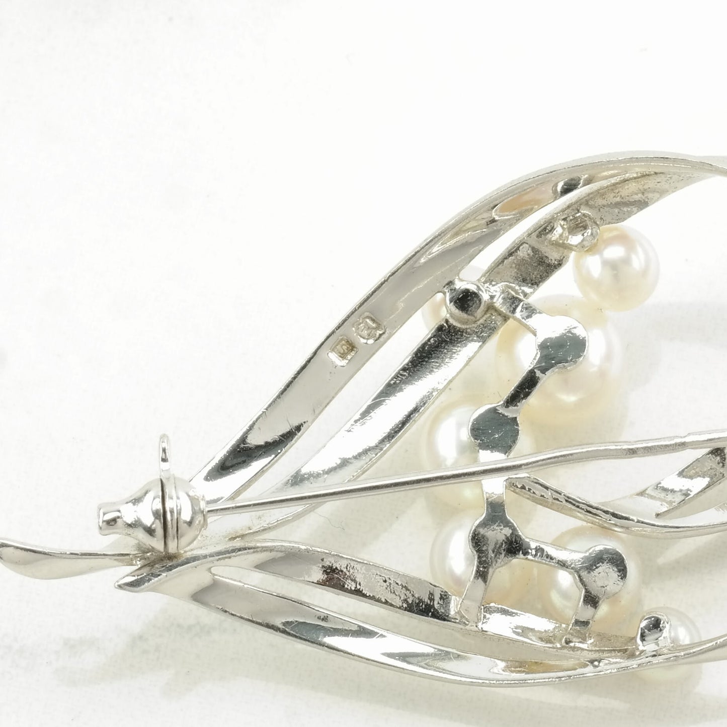 Vintage Mikimoto Sterling Silver Brooch Heart Akoya Pearl