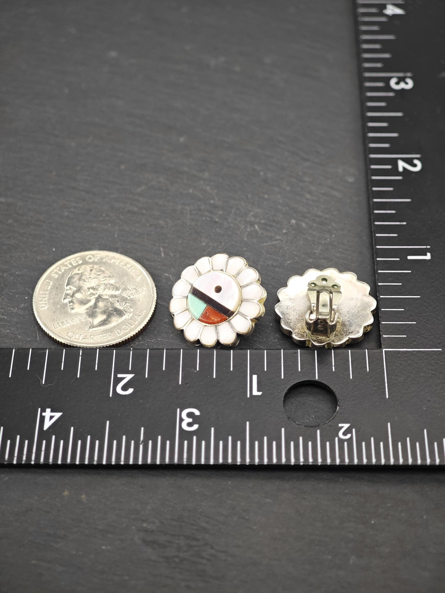 Native American, Floral Clip On Earrings Sterling Silver