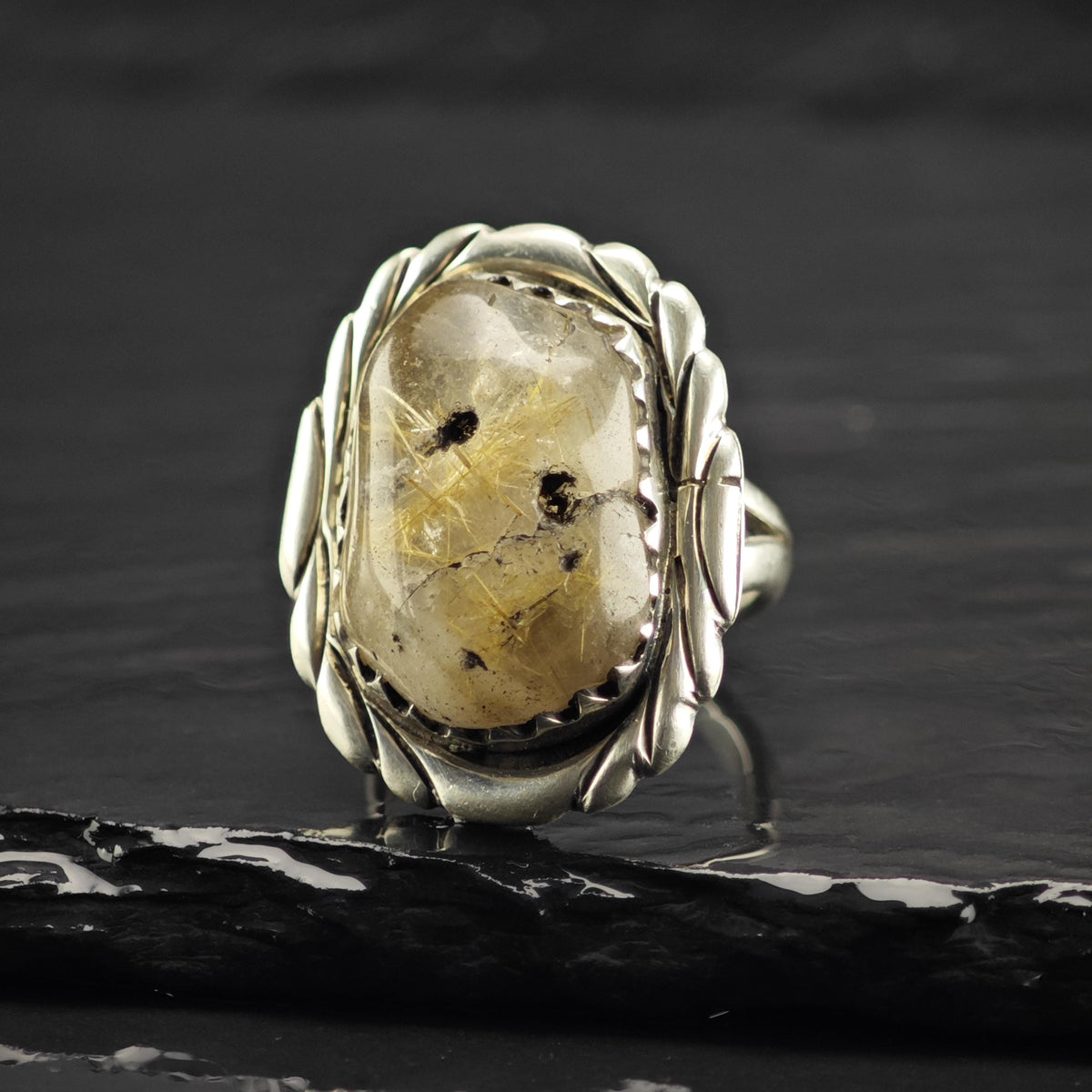 Rutilated Quartz Sterling Silver Ring Sz 8 R6868