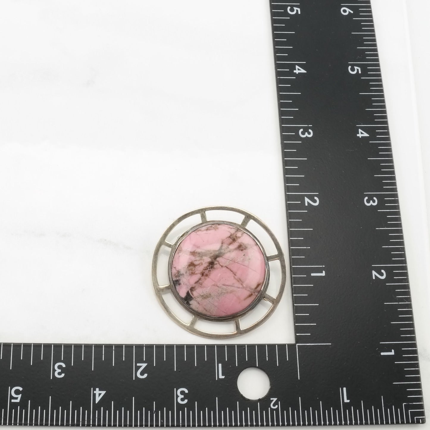 Choice MCM Style Sterling Silver Brooch Pink Rhodonite