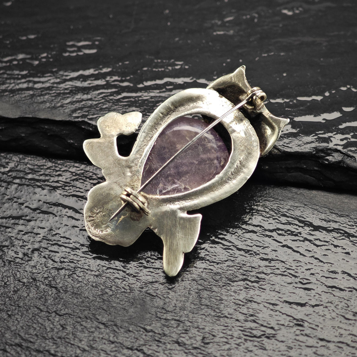 Mexican Amethyst Owl Sterling Silver Brooch B2273