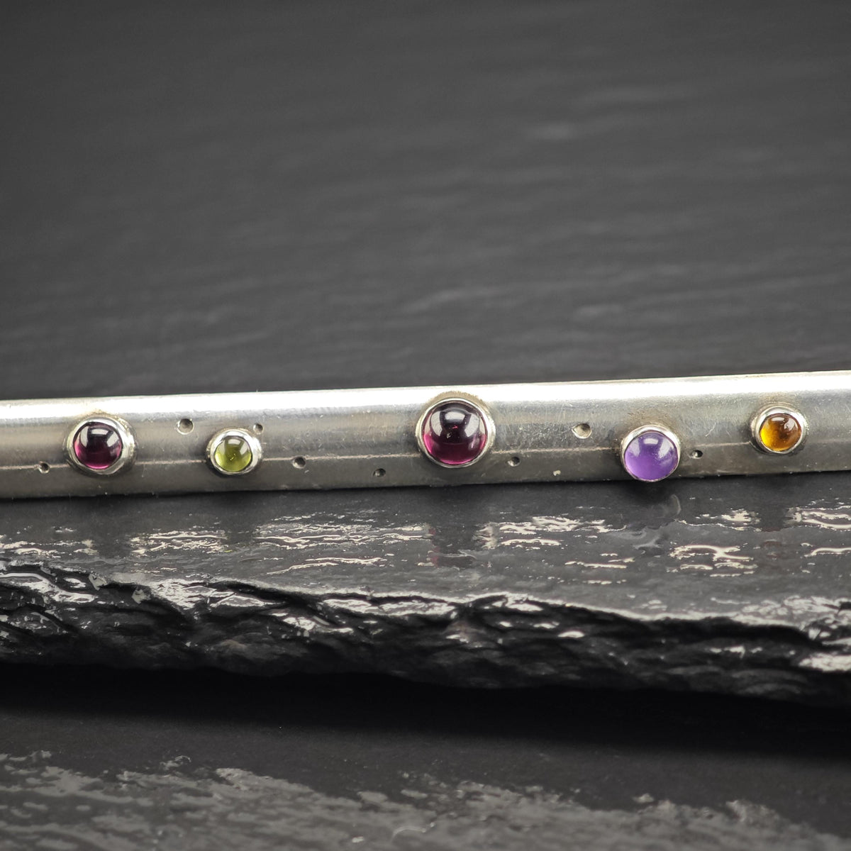 Multi-color Cabochon Stones Sterling Silver Brooch B2261