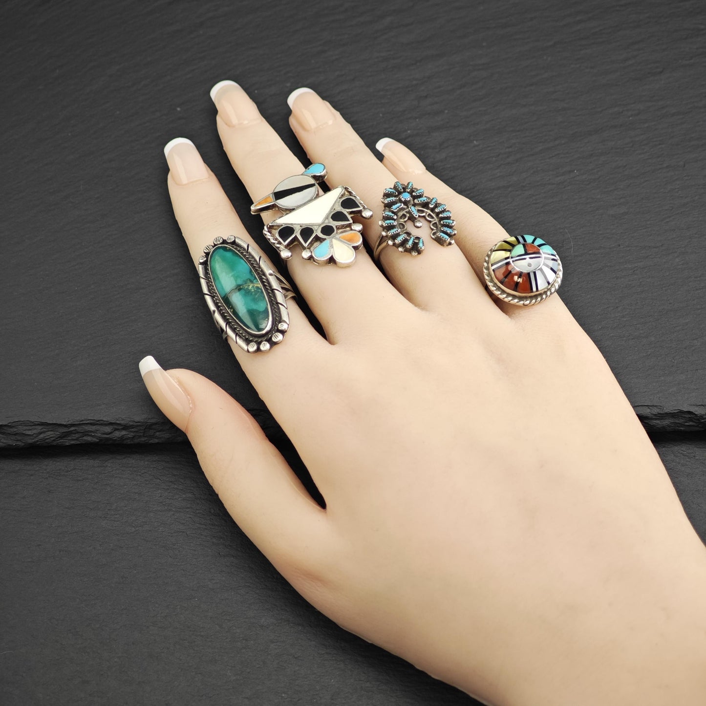 Vintage Zuni Needle Point Turquoise Naja Sterling Silver Ring Sz 6 R6667