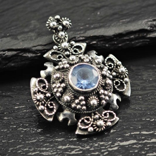 Topaz Jerusalem Cross Pendant Sterling Silver P3079