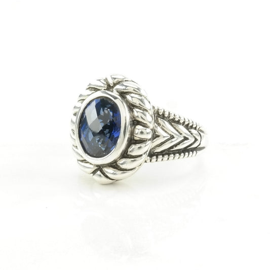 Sterling Silver Ring Created Sapphire Rope Detail Blue Size 7