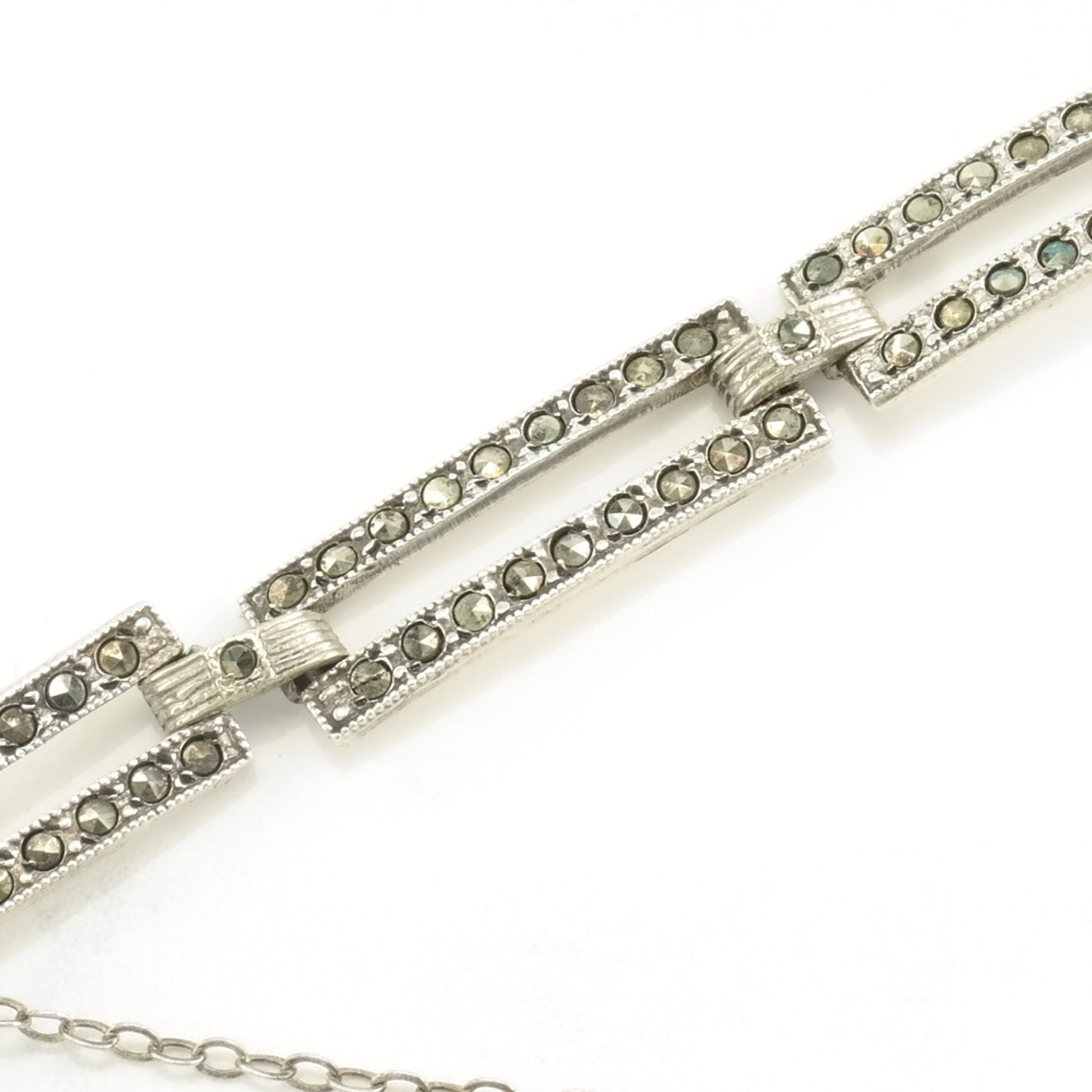 Art Deco Sterling Silver Link Bracelet Marcasite