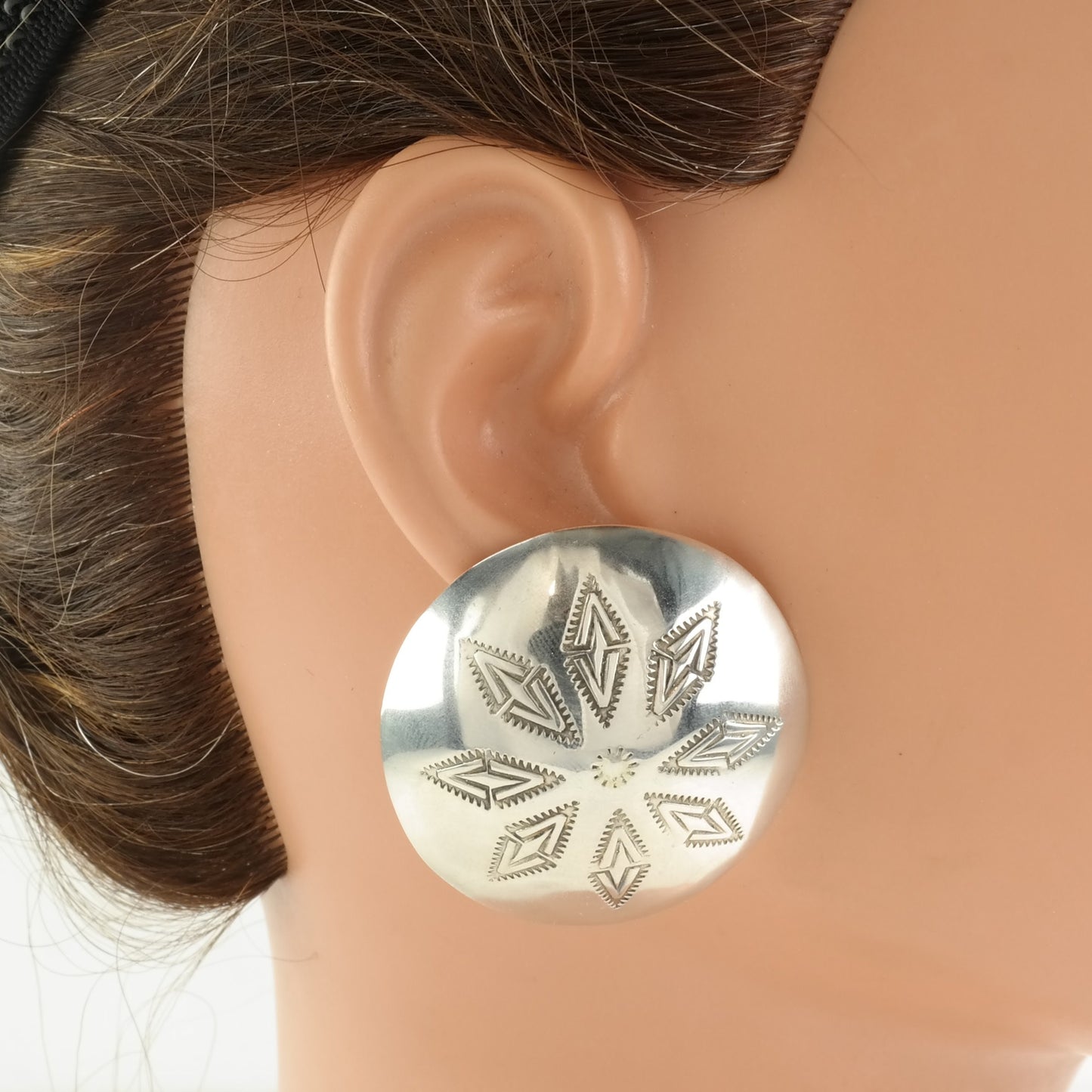 Vintage Sterling Silver Stud Earrings Large Dome Stamped, Shield Native American