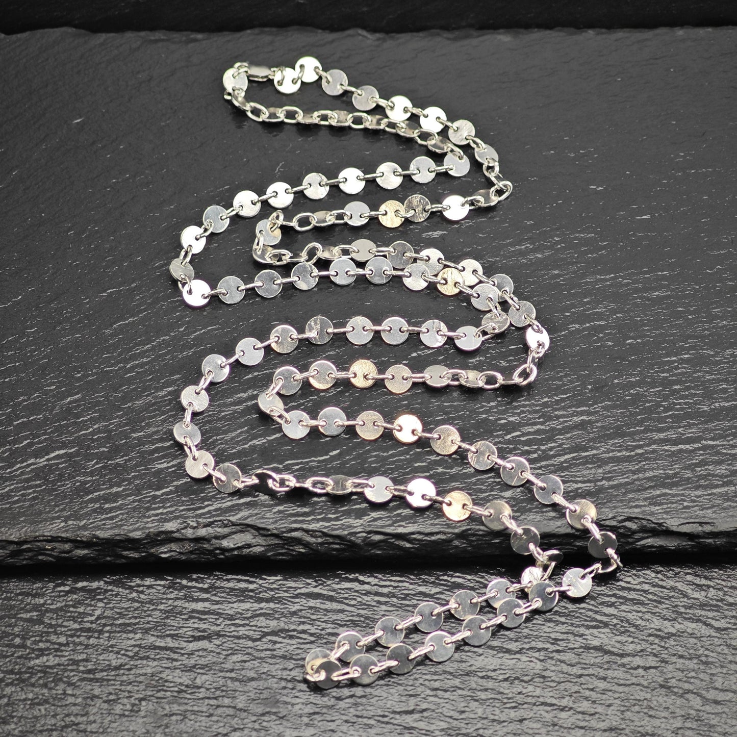Choice of Silver or Gold Plated Sequin Disc Chain Sterling Silver Necklace N2761