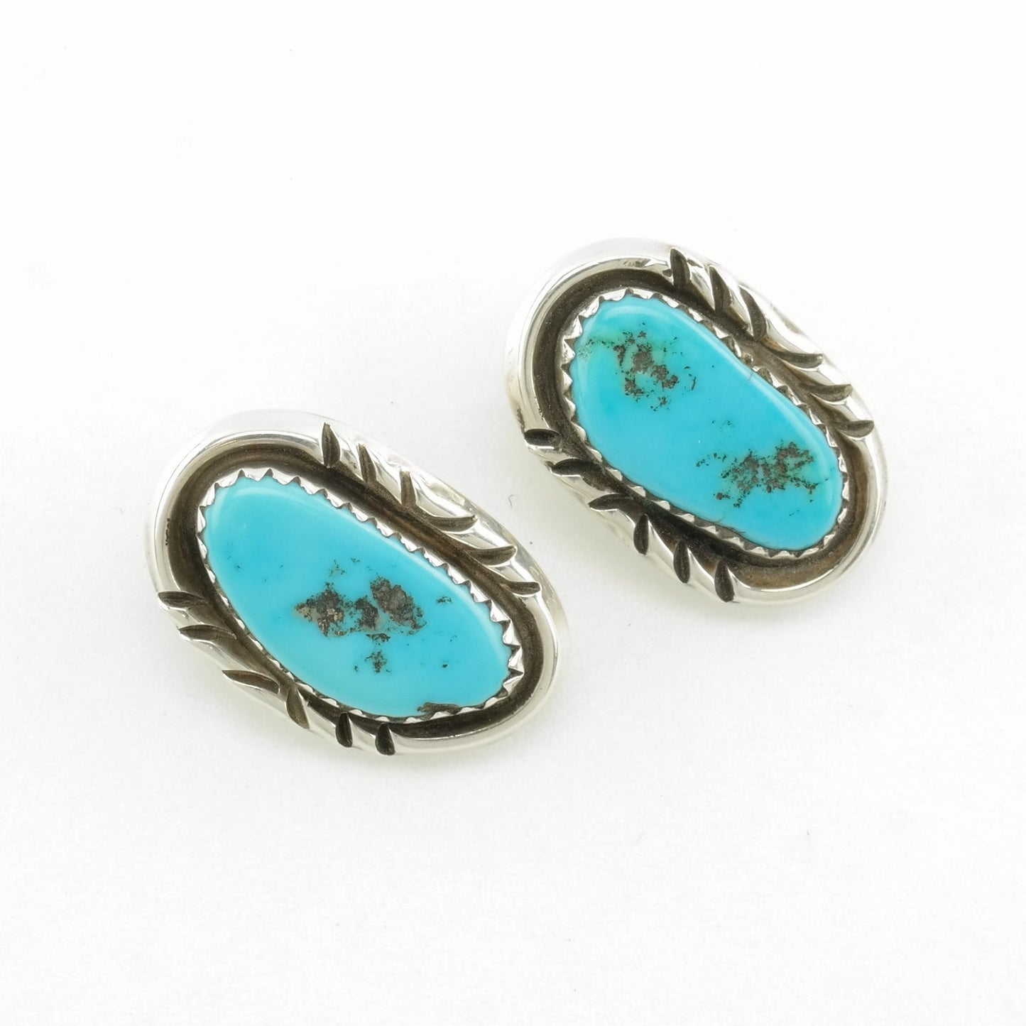 Native American Sterling Silver Turquoise Sleeping Beauty Earrings Clip on