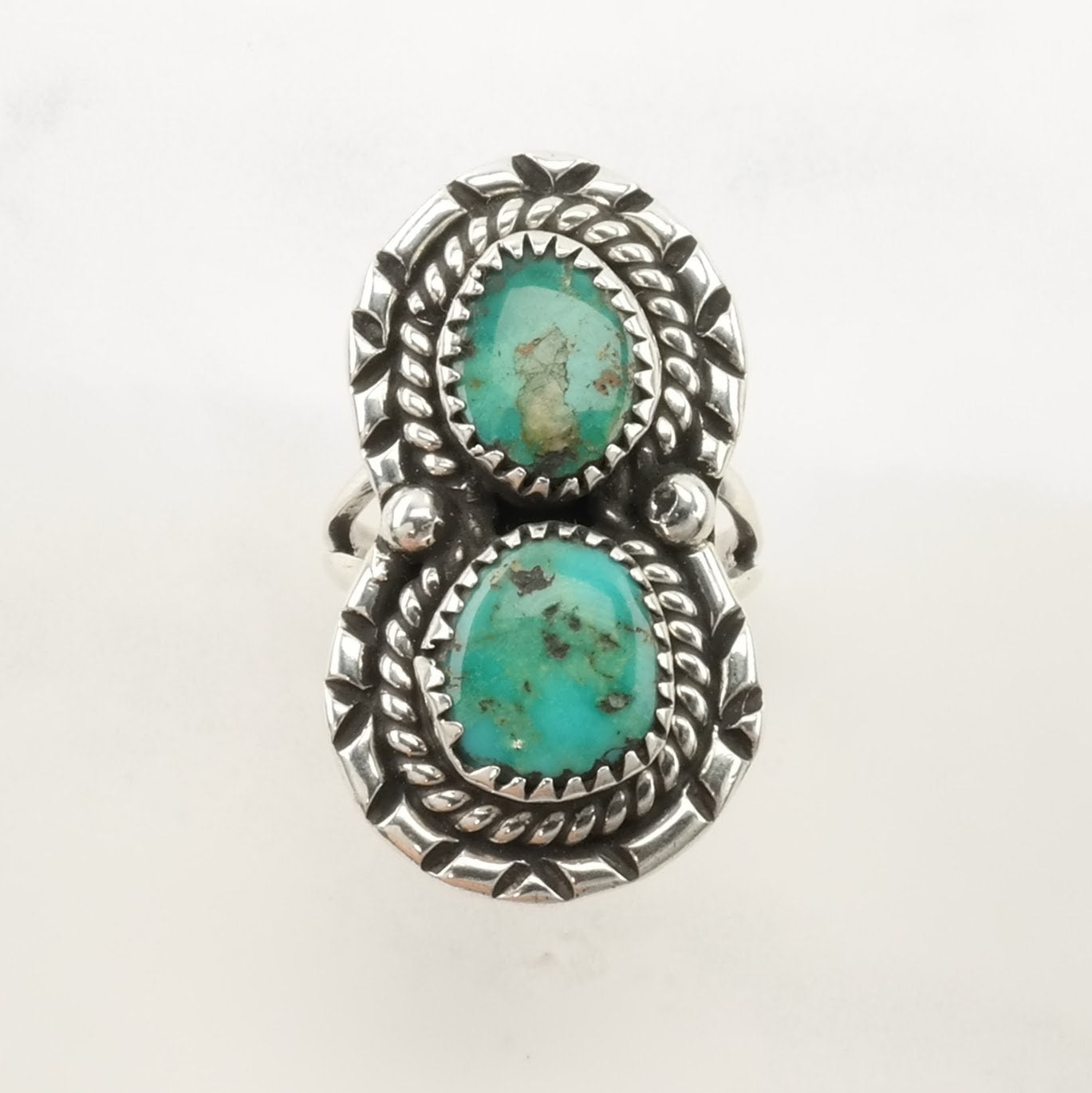 Native American Silver Ring Turquoise Two Stone Sterling Blue Size 6 1/2