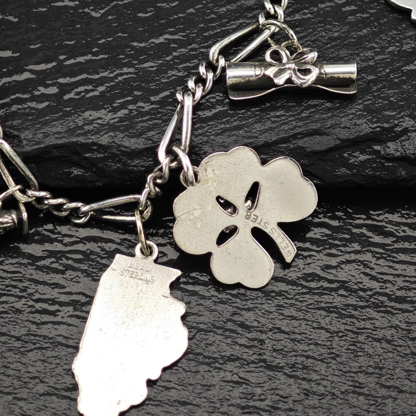 Enamel State Charm Bracelet Sterling Silver 6 3/4" BR3007