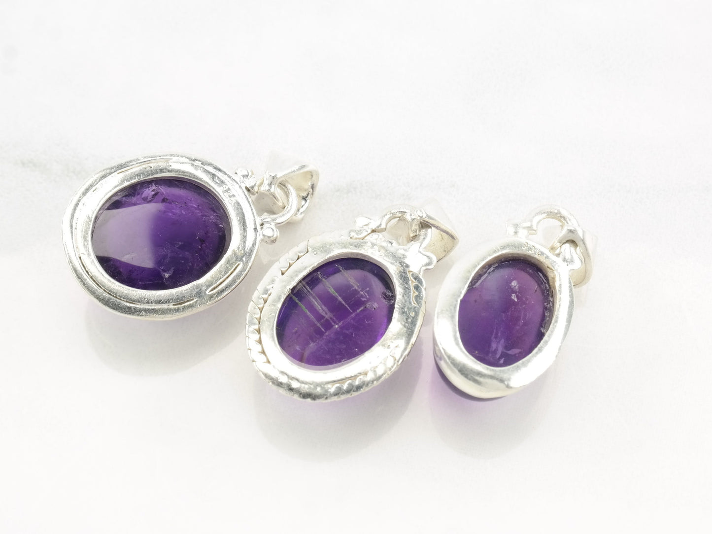 Choice of Vintage Modernist Amethyst Oval Sterling Silver Pendant