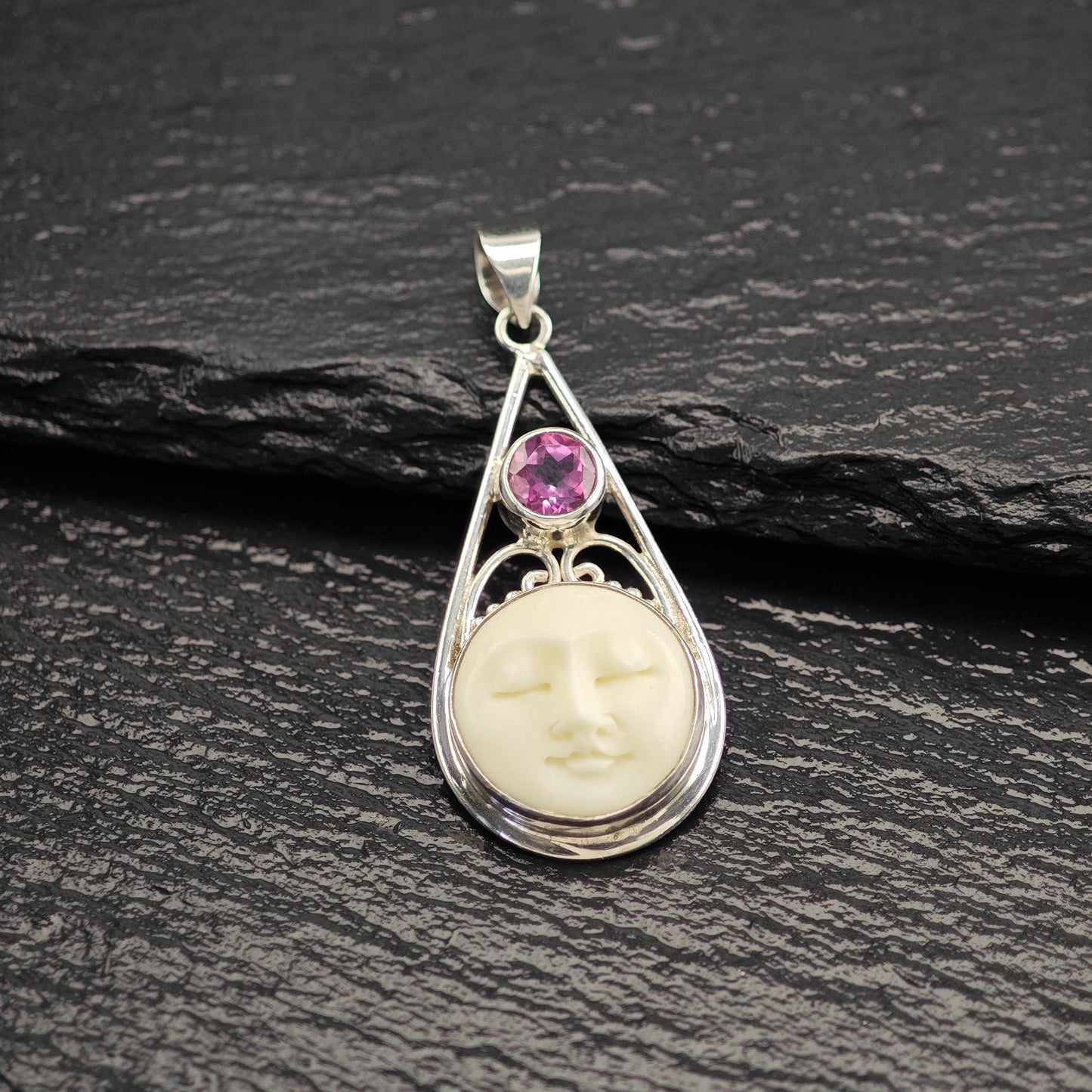 Choice of Bali Princess, Carved Face Pendant Sterling Silver