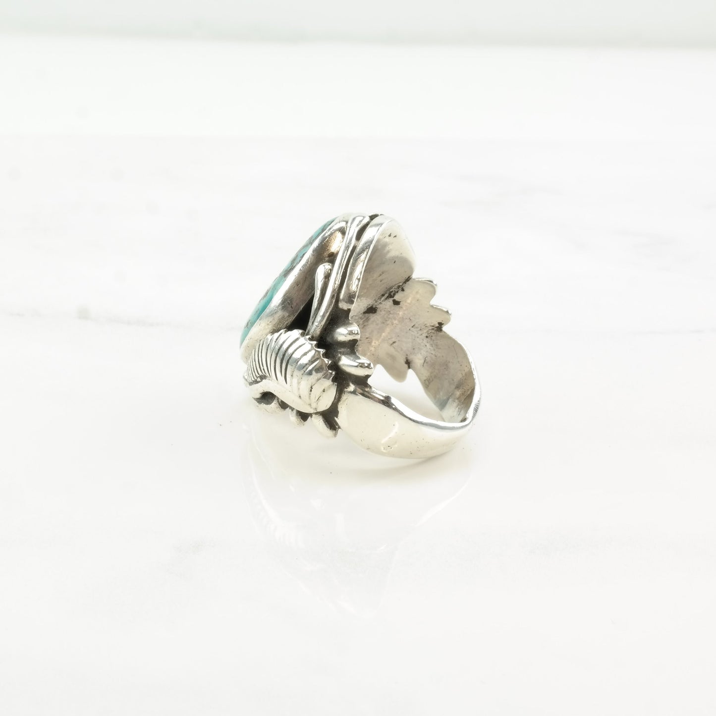 Navajo Silver Ring Turquoise Leaf Sterling Size 9