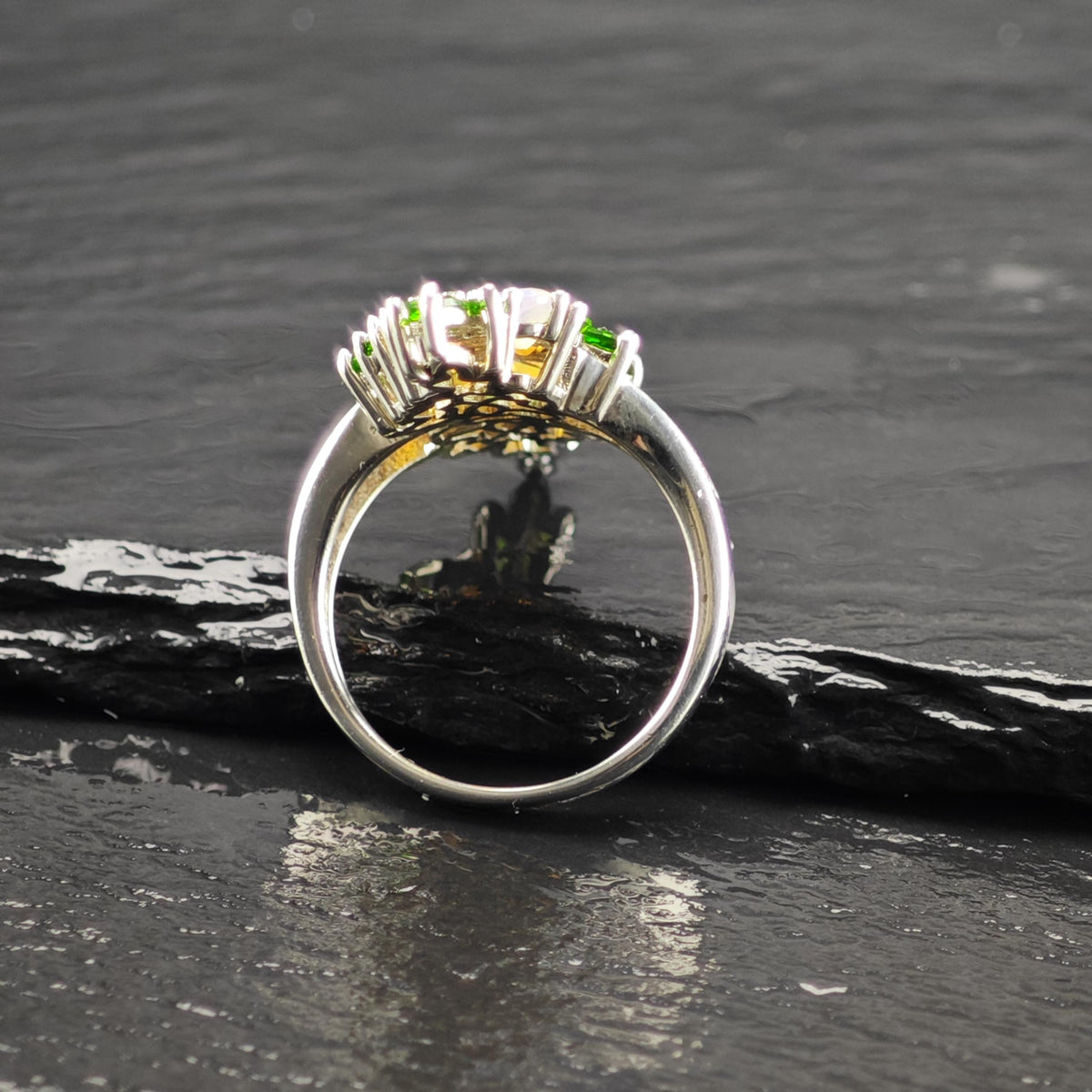 Opal Diopside Floral Cluster Sterling Silver Ring Sz 9 R6876