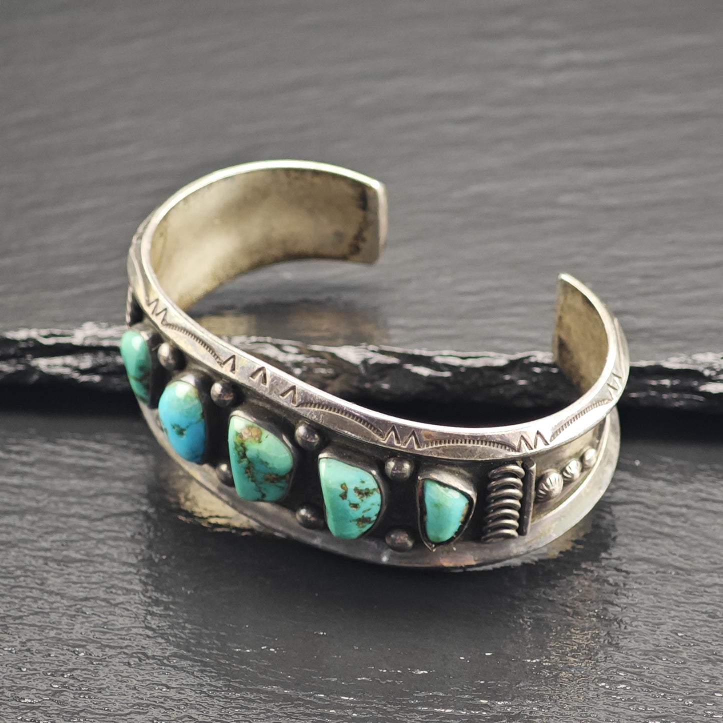 AS IS Native American Turquoise Heavy Patina Sterling Silver Cuff Sz 6 1/4" BR3118