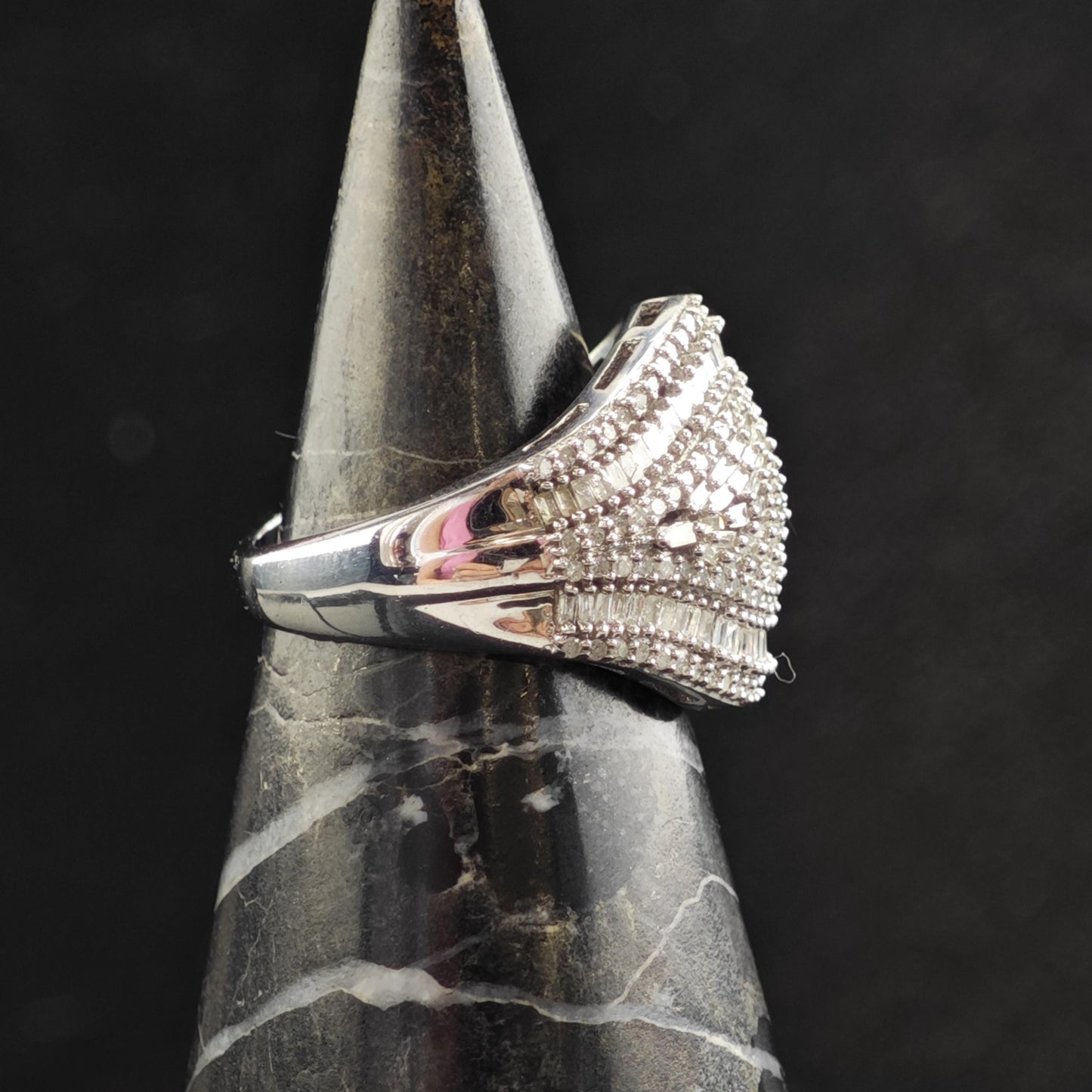 Diamond Cluster Sterling Silver Ring Sz 6 1/2 R6562