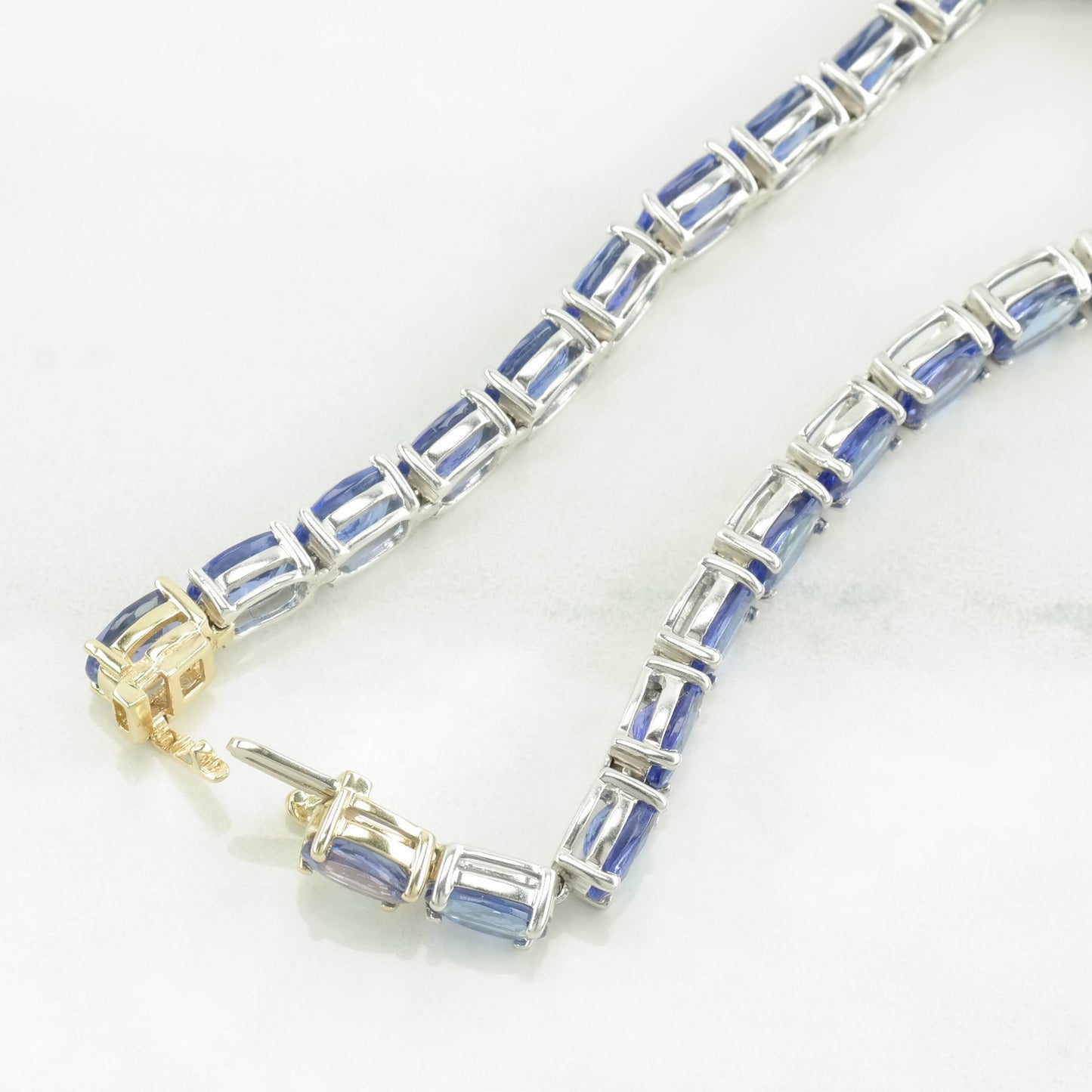 Link Bracelet Purple Tanzanite 18k Gold Clasp Sterling Silver