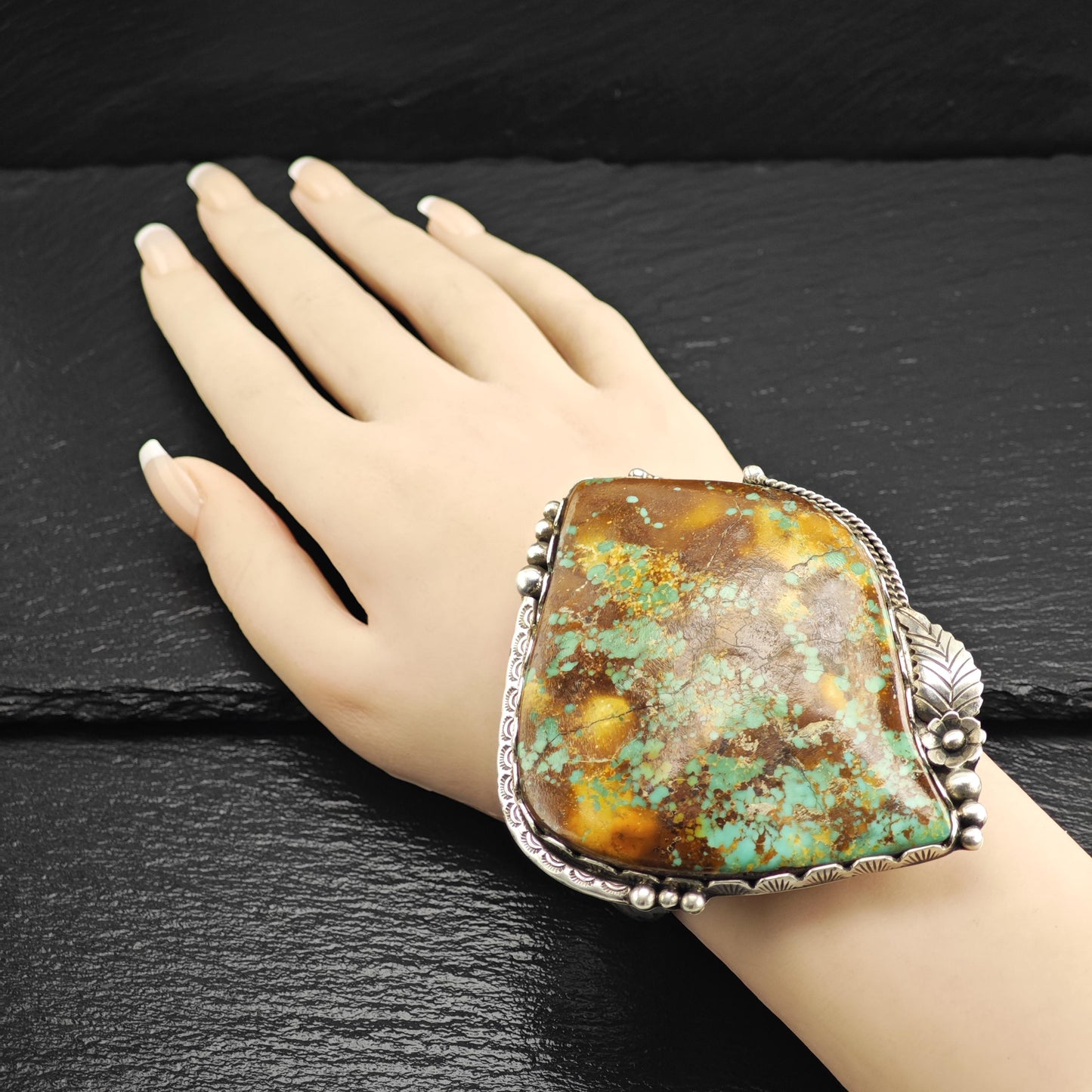 AS IS SW Stabilized Large Turquoise Sterling Silver Cuff Sz 6 1/2" BR3114