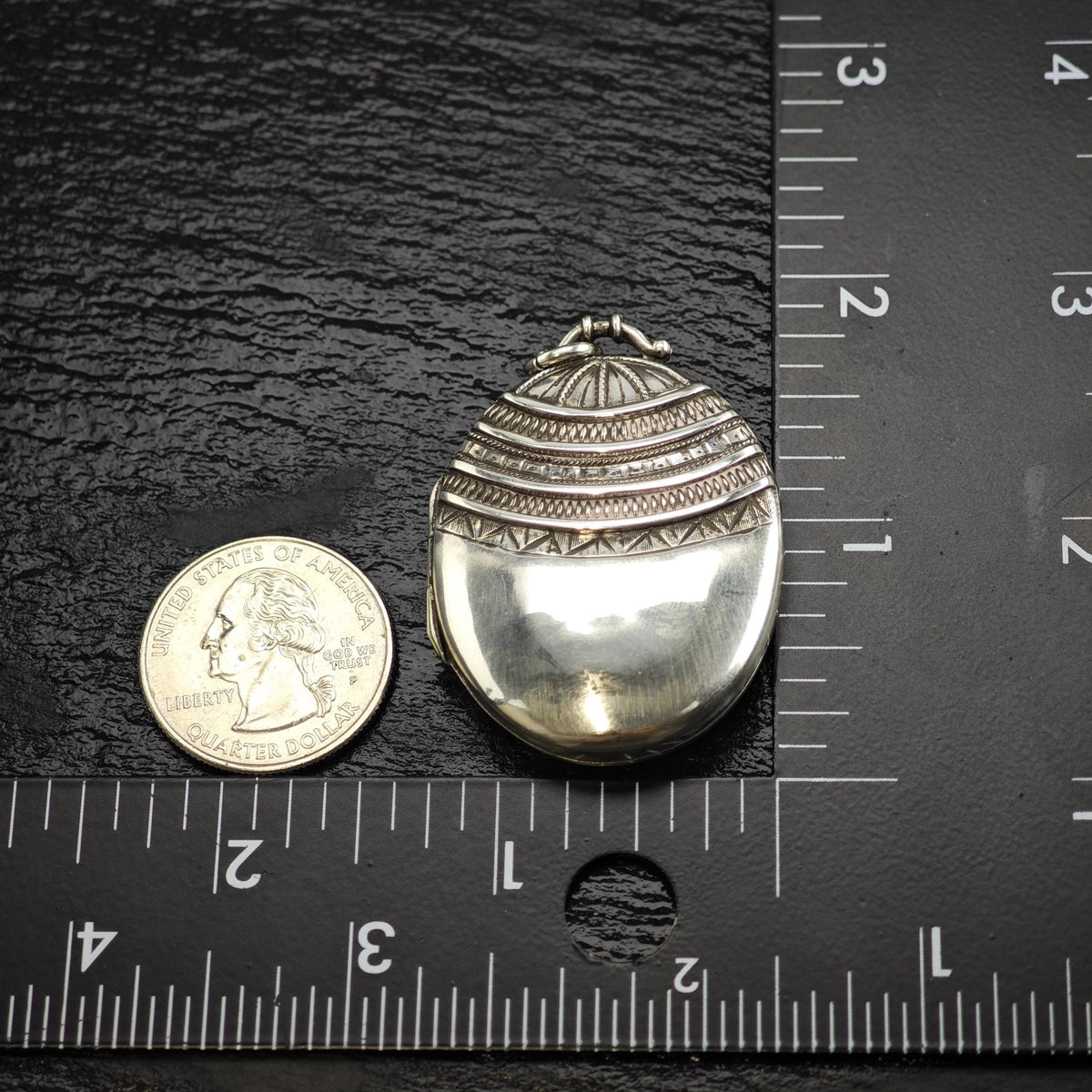 1882 England Repousse Locket Sterling Silver Pendant P3091