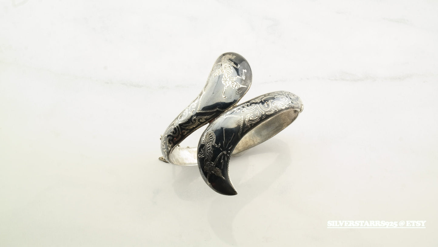 Silver Bangle Bracelet Niello Siam