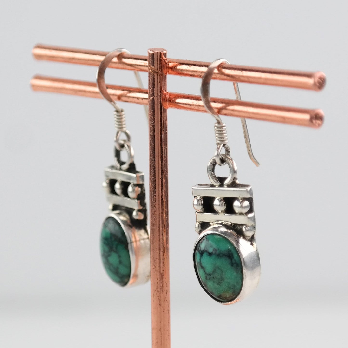 Native American Sterling Silver Turquoise Earrings Fish hook