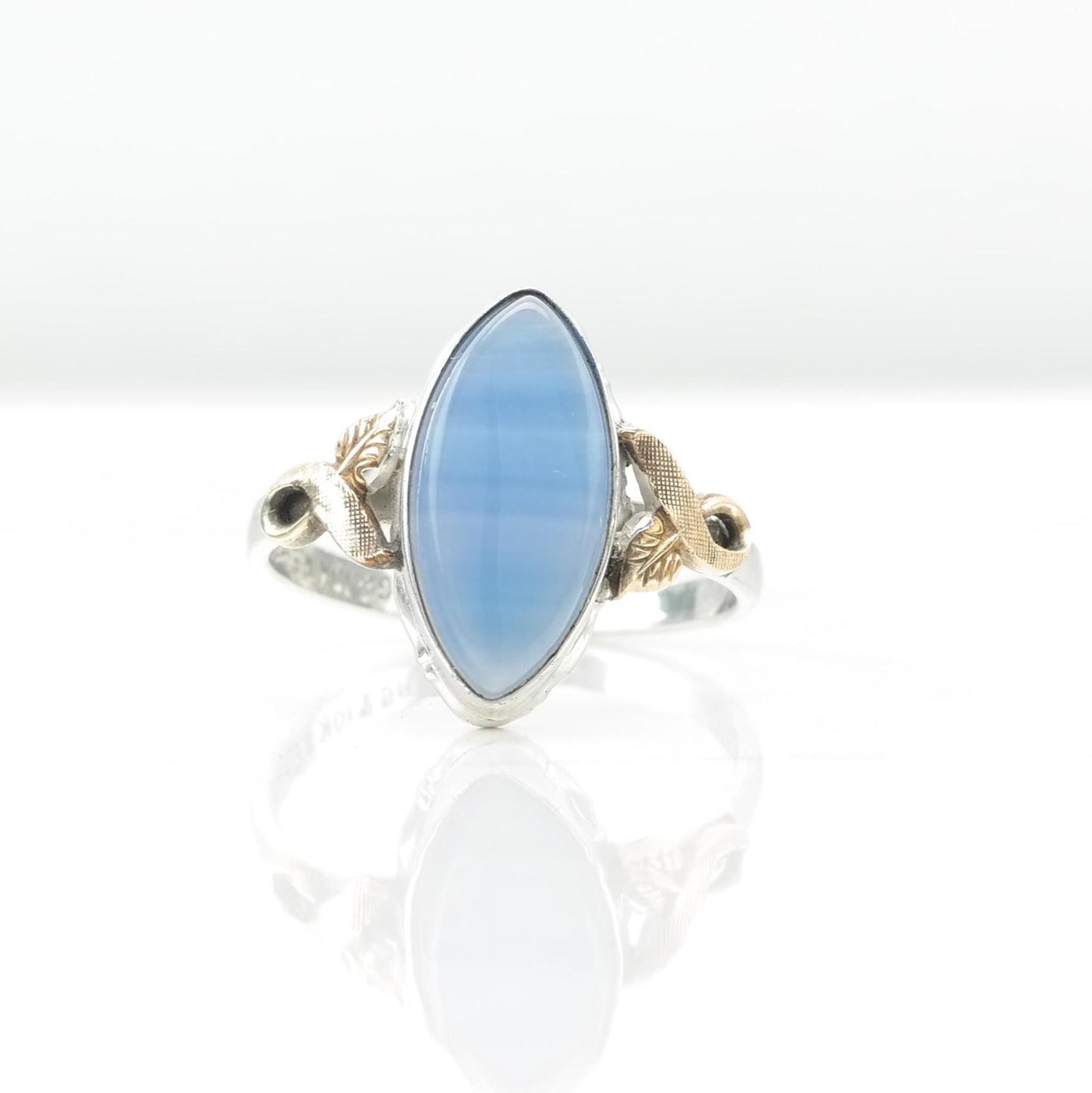 Vintage Art Deco Silver Ring Agate Sterling Blue Size 7