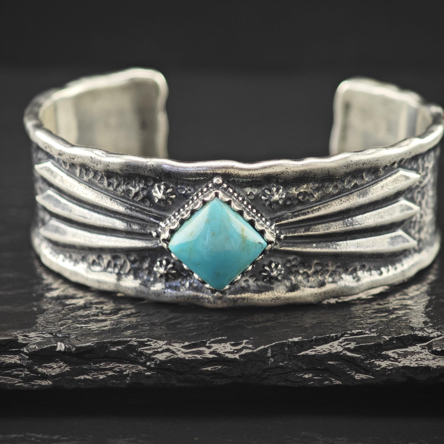 Carolyn Pollack Turquoise Sandcast Cuff Bracelet Sterling Silver