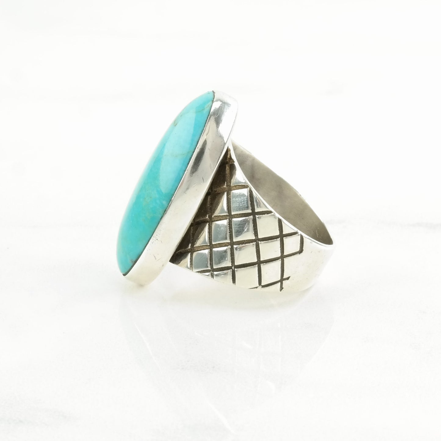 DTR Silver Ring Turquoise Stamped Band Sterling Blue Size 7 1/4