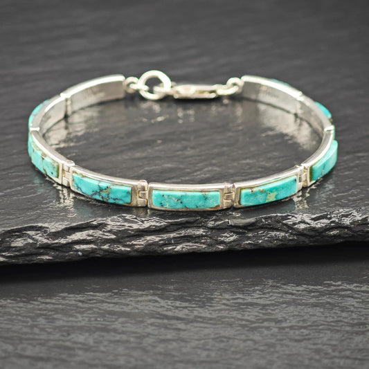 Spiderweb Turquoise Inlay Line Bracelet Sterling Silver Size 6 3/4"