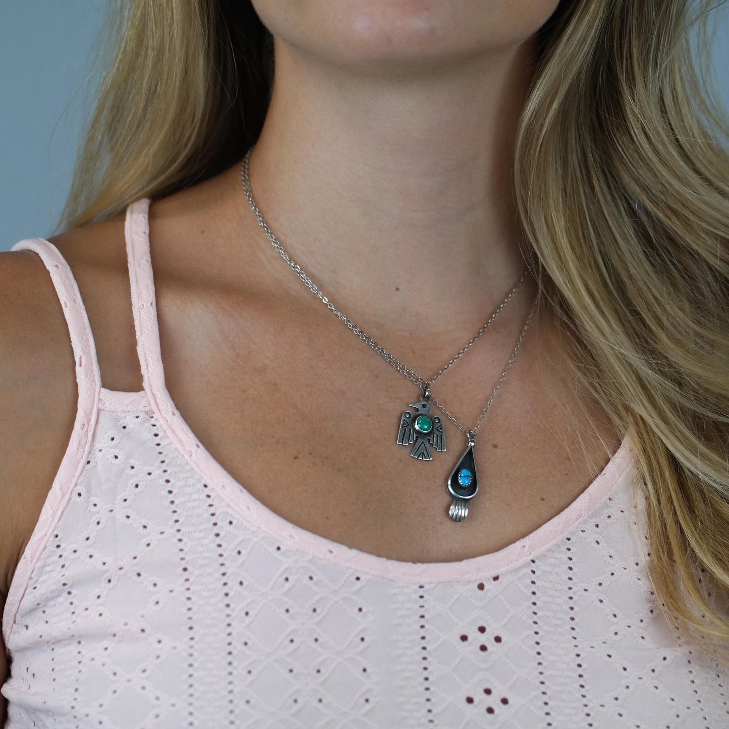 Minimalist Native American Turquoise Necklace Sterling Silver N2519