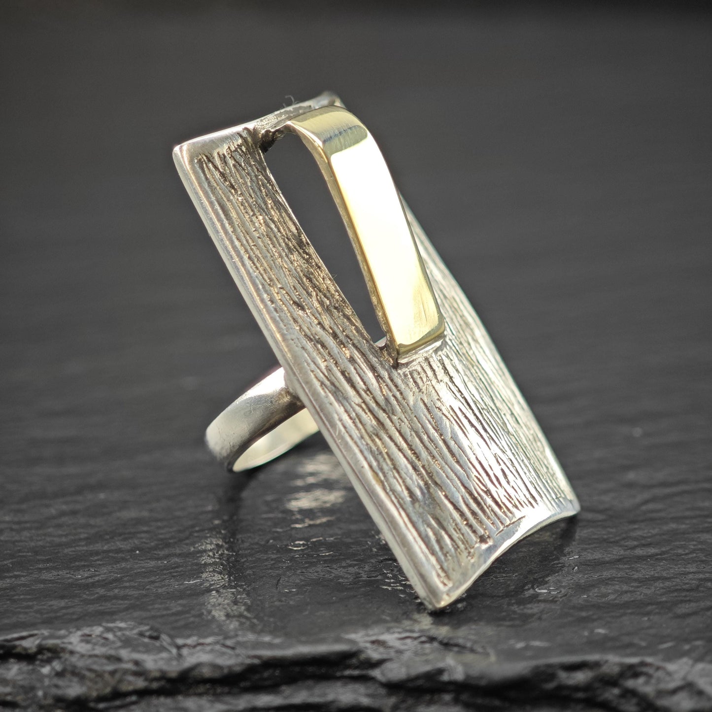 Abstract 14K Gold Accent Ring Sterling Silver Sz 7 R6017