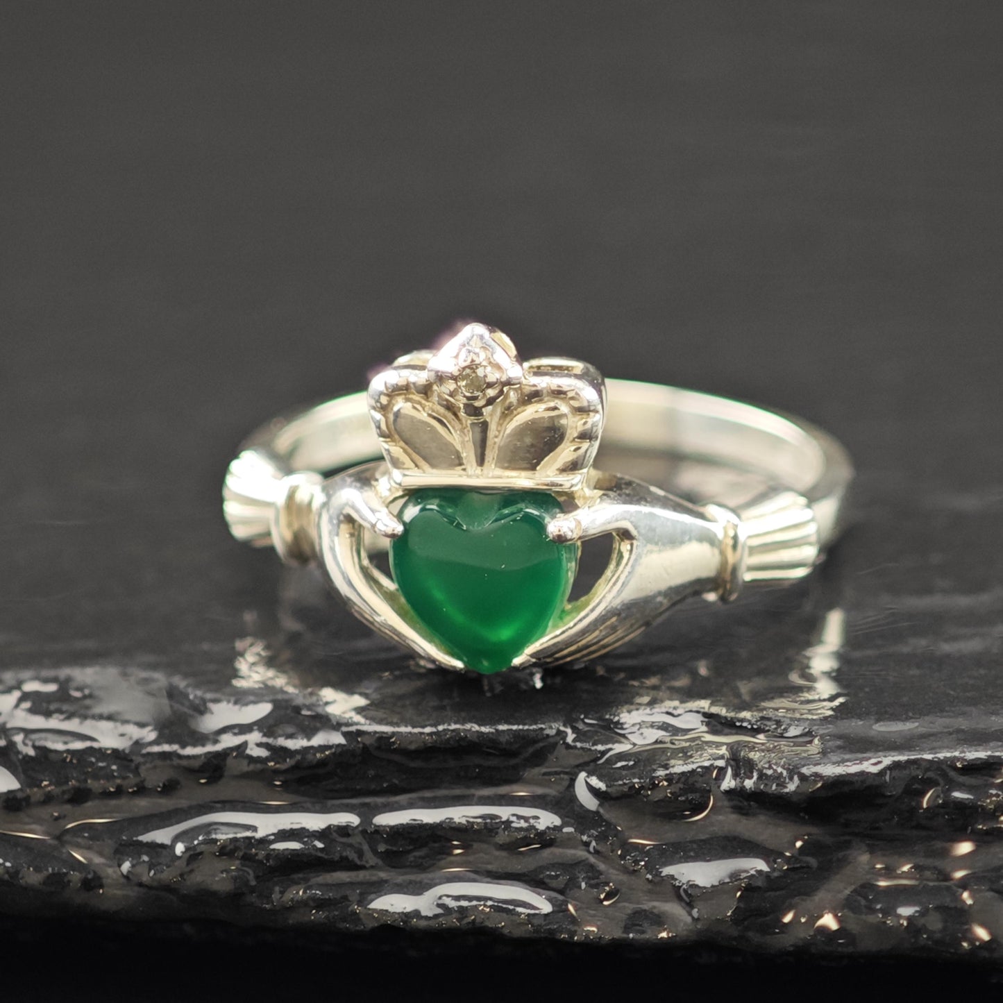 Claddagh Green Chrysoprase Ring Sterling Silver Sz 7 3/4 R6247
