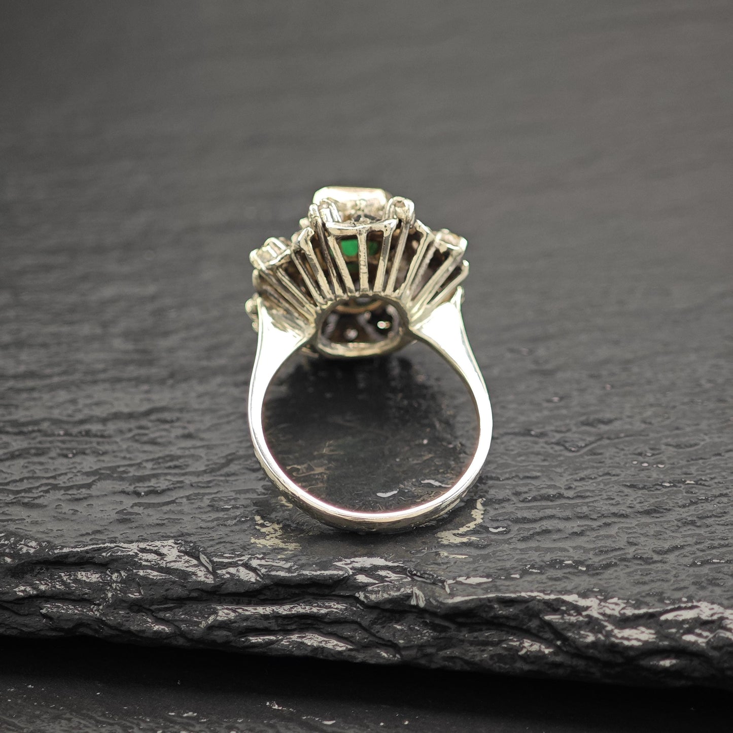 1ct Emerald Diamond Ring Sterling Silver Gold Bezel