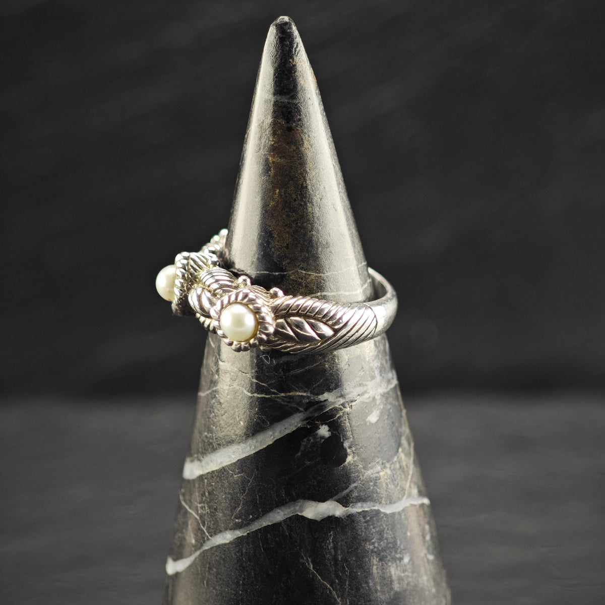 Vintage Judith Ripka Pearl Band Sterling Silver Ring Sz 6 R6817