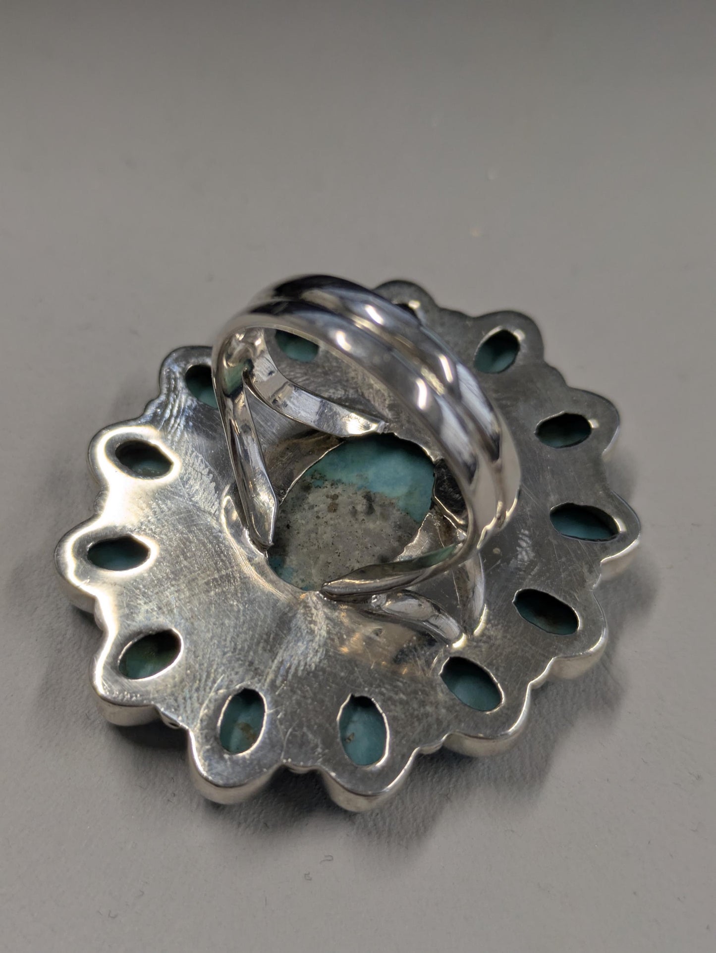 Vintage Sterling Silver Ring Turquoise Large Blue Size 7 1/2