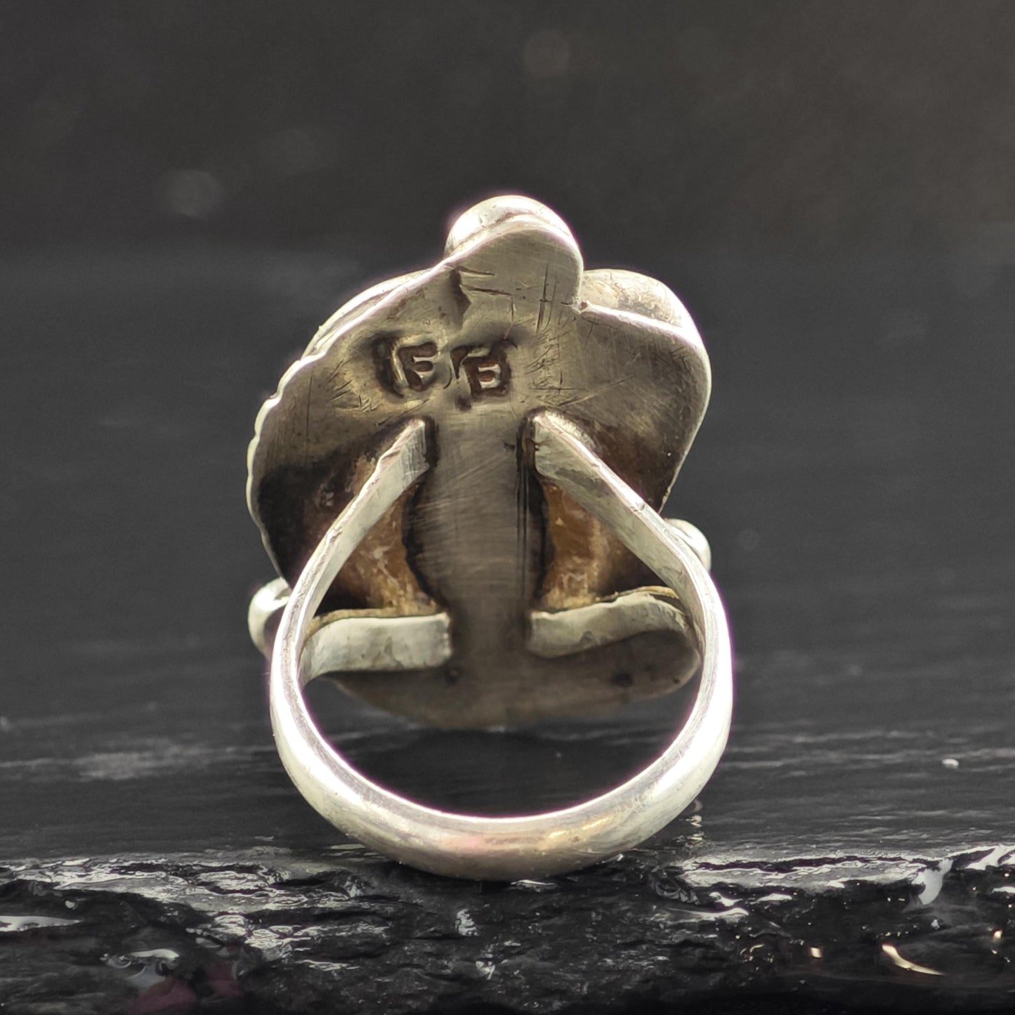 Eustace Zuni Carved Turquoise & Coral Sterling Silver Ring Sz 5 3/4 R6561
