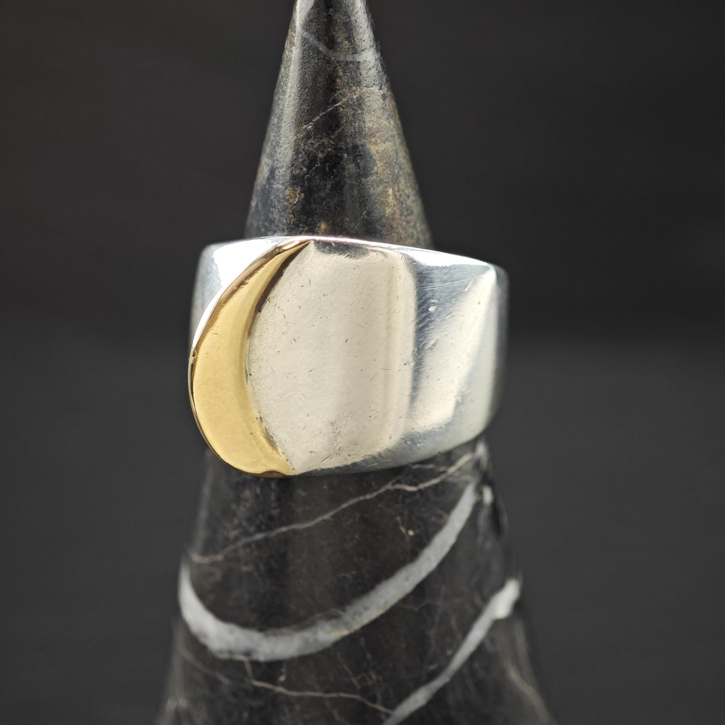 Wide Band Gold Accent Ring Sterling Silver Sz 6 1/4 R6022