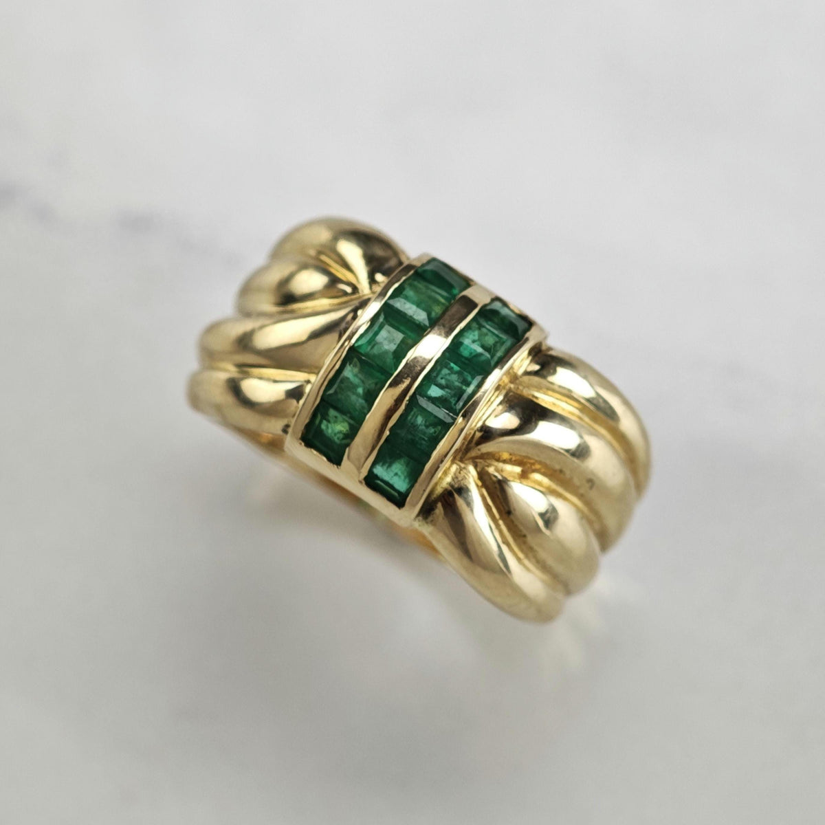 Natural Emerald 14K Gold Woven Band Ring Sz 9 R6787
