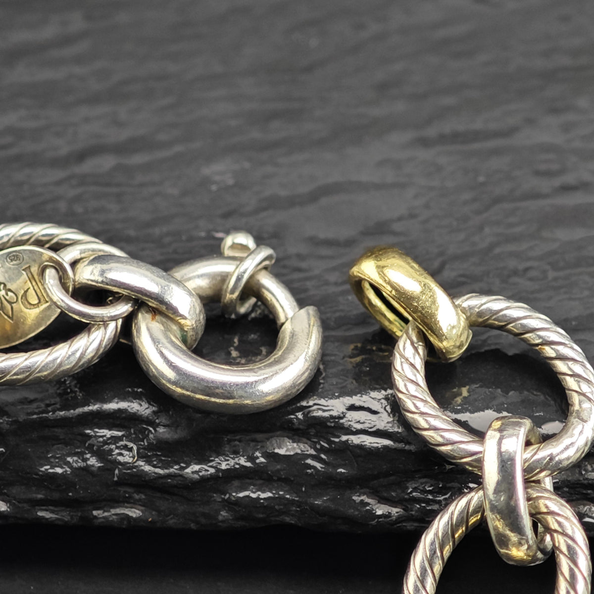 Vintage Phillip Gavriel 18K Gold Bracelet Sterling Silver Sz 6 1/2" BR3166