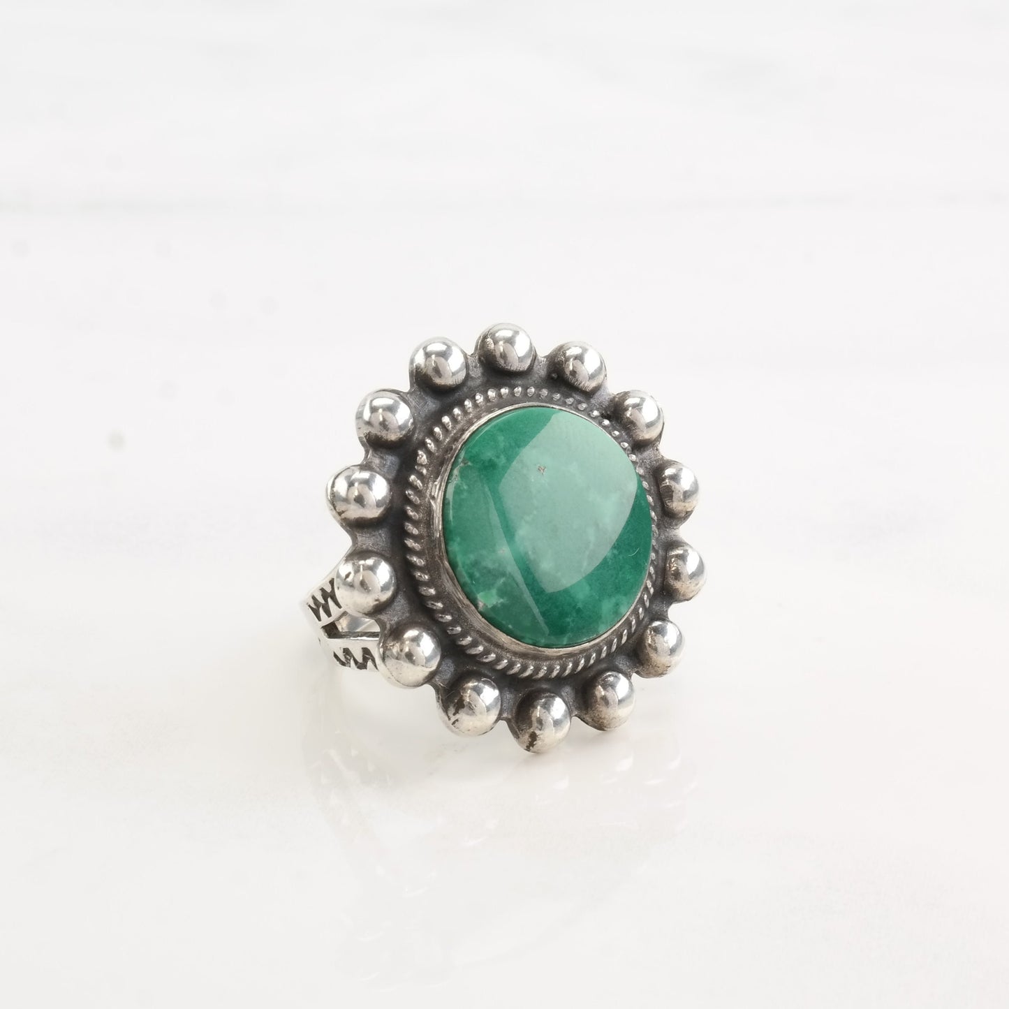 Fred Harvey Era Silver Ring Turquoise Circle Sun Sterling Size 4 3/4