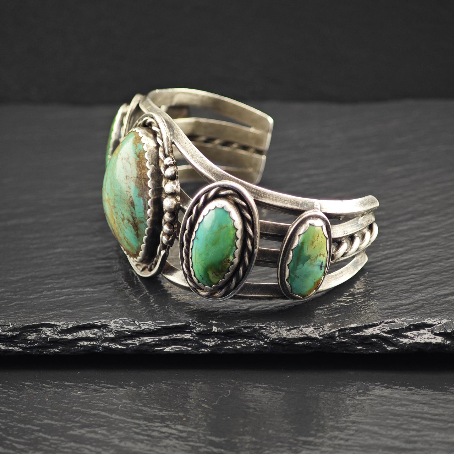 Native American Green Turquoise Cuff Bracelet Sterling Silver