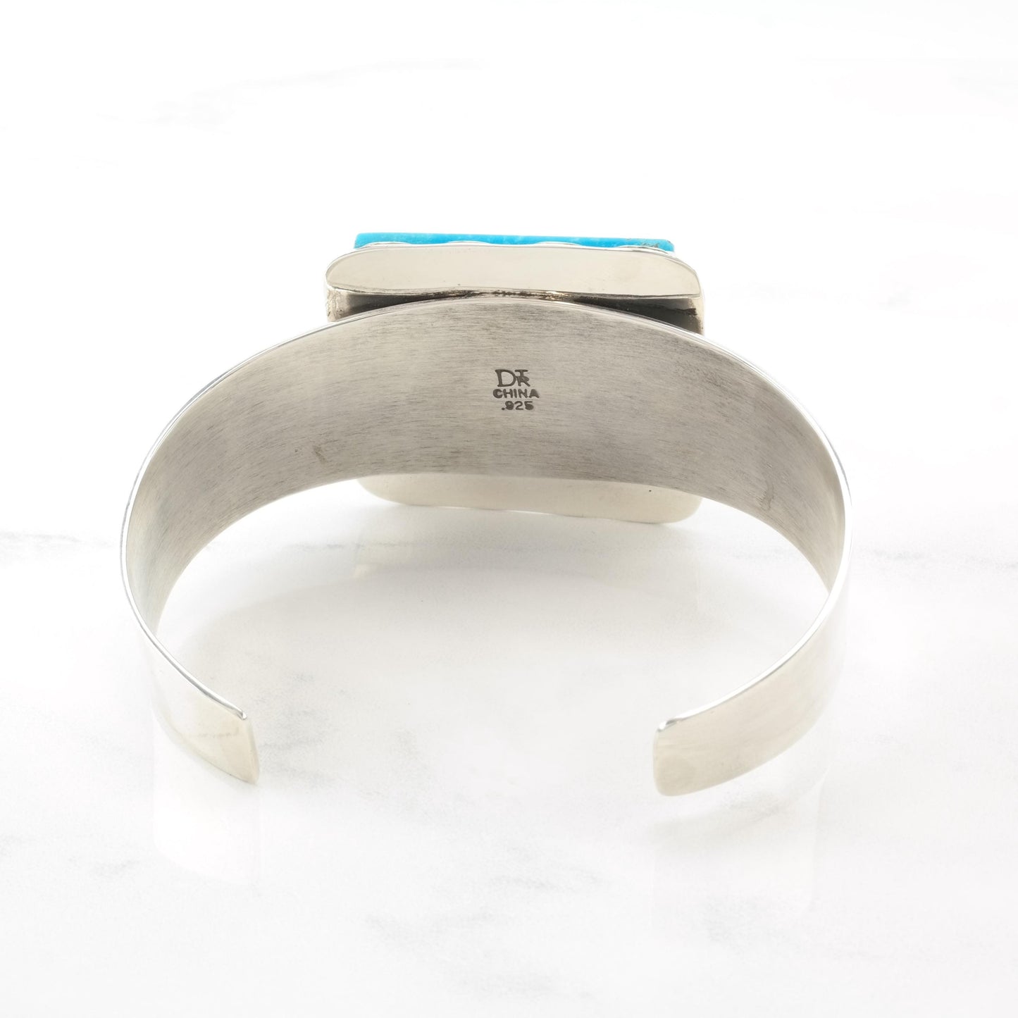 DTR Blue Turquoise Square Cut, Sterling Silver Cuff Bracelet